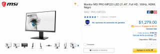 Monitor MSI PRO MP223 LED 21.45" por $1,279 en CyberPuerta