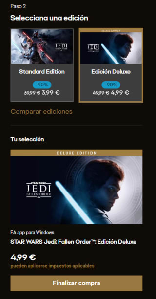 Videojuego Stars Wars Jedi: Fallen Order PC por 3,99€ y Edition Deluxe por 4,99€