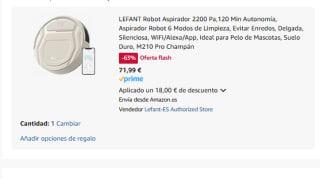 LEFANT Robot Aspirador 2200 Pa,120 Min Autonomía, 6 Modos de Limpieza, WiFi/Alexa/App por 71,99€