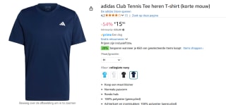 Adidas Club T-shirt voor €15,95 bij Amazon