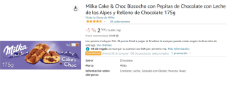 Pack 6 Milka Cake & Choc Bizcocho con Pepitas de Chocolate 185g por 11.68€.