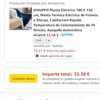 Manta Termica Electrica de Sherpa 180 X 130 cm con 10 niveles por 33,38€