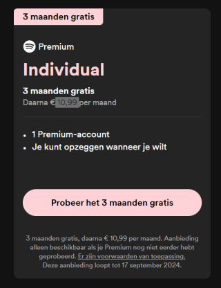 3 maanden gratis Spotify Premium Individual voor nieuwe accounts