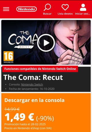 The Coma: Recut Nintendo Switch por 1,49€.
