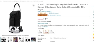 Carrito de compras 6 ruedas VOUNOT 45L por 27.74€