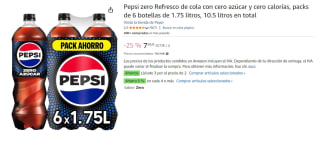 3 Packs de 6 Botellas de 1.75L de Pepsi zero Refresco de cola con cero azúcar y cero calorías por 14.28€