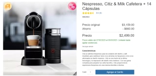 Nespresso Cafetera + 14 Cápsulas a $2,499 en Costco