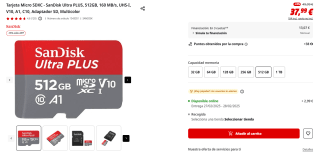 Tarjeta Micro SDXC SanDisk Ultra PLUS, 512GB por 32,29€