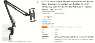 UGREEN telefoon- / tablethouder zwanenhals 360° Rotatie voor €17,98 bij Amazon