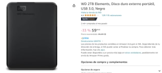 Disco duro externo WD 2TB Elements por 59,99€