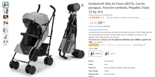 Silla de Paseo Kinderkraft SIESTA, Carrito paraguas, Posición tumbada, Plegable, hasta 22 kg. por 59€