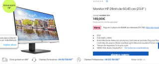 Monitor HP 24mh 23,8" por solo 149€