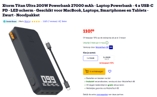 Xtorm Titan Ultra 200W 27000 mAh Laptop Powerbank voor €110,99 bij Bol