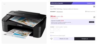 Impresora multifunción inalámbrica Canon PIXMA TS3350 por 38.58€ (Cuenta Nueva 26.58€)
