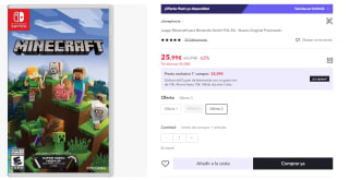 Juego Nintendo Switch Minecraft por 25.99€ (Cuenta Nueva 12.99€)