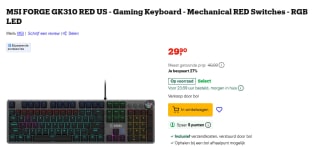 MSI FORGE GK310 Red Game toetsenbord voor €29,90 bij Bol