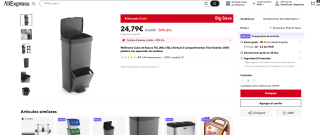 Cubo de basura 70l Wellhome 2 compartimentos por solo 24,79€