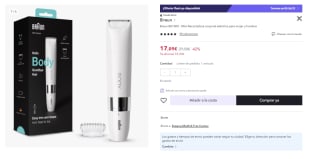 Afeitadora corporal para Hombre o Mujer Braun BS1000, Resistente al agua, Autonomía 60 min por 17.09€ (Cuenta Nueva 10.27€)