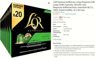 L'OR Espresso 200 Koffie Capsules Lungo Elegante voor €30,49 bij Amazon