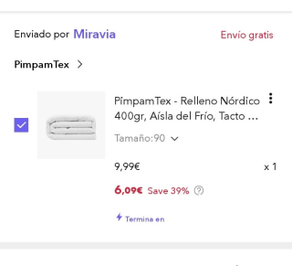 Pimpam Tex Relleno Nórdico cama 90cm por 6,09€.
