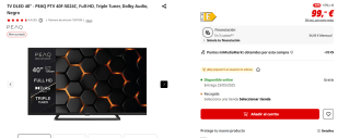 TV DLED 40" Peaq PTV 40F-5024C, Full-HD, Triple Tuner, Dolby Audio por 99€