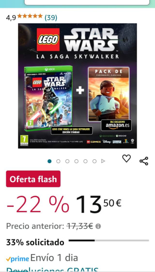 Lego Star Wars. La Saga Skywalker + Pack personajes Clásicos Xbox por 13,50€.