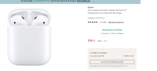 Auriculares Apple AirPods (2ª Generación) por 109€