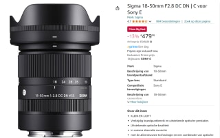 Sigma 18-50mm F2.8 DC DN | C voor Sony E voor €7479 met Amazon Prime