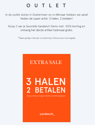 3 halen 2 betalen in outlet stores Zoetermeer & Alkmaar van Sandwich_