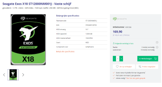 Seagate Exos X18 12TB hardeschijf voor €169,90 bij Azerty