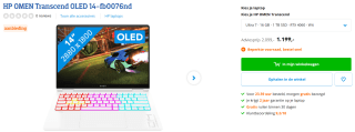 HP Omen Transcend 14-fb0076nd laptop voor €1199 bij Coolblue