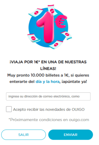 Billetes tren por solo 1€ en Ouigo