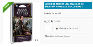 Juego de Tronos LCG: Asamblea de Sucesion / Bandada de Cuervos 3 por 6.5€