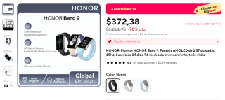 Honor Band 9 por $315 en AliExpress con cupón pagando en USD
