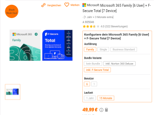 15 maanden Microsoft 365 Family + F-secure voor €49,99 bij NoteBookBilliger