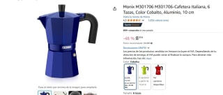 Monix Cafetera Italiana 6 Tazas Color Cobalto Aluminio por solo 8,59€