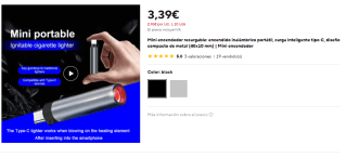 Mini encendedor recargable Diseño compacto, carga Type-C, encendido inalámbrico por 3,99€