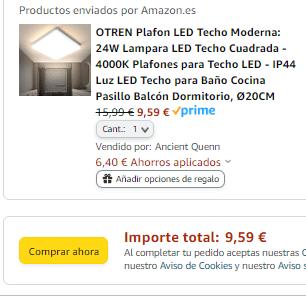 Plafon LED cuadrado OTREN, 24W, 4000K, IP44 y Ø20CM por 9,59€