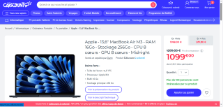 PC Portable 13.6" Apple MacBook Air (2024) à 1099€