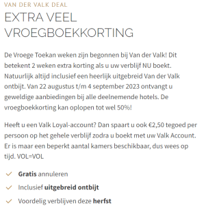 Vroege Toekan Weken bij Van der Valk tot 50% korting