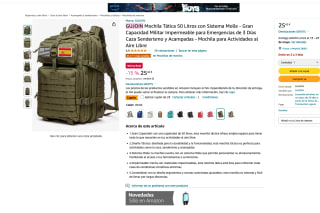 Mochila Tática 50 Litros GUJOIN con sistema Molle Militar Impermeable por solo 23,42€