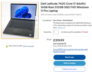 Grab a Dell Latitude 7410 laptop at eBay for £279.99