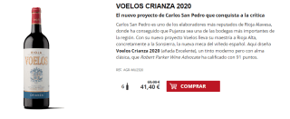 6 Botellas de Voelos Crianza 2020 por 31.4€