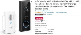 Eufy Video Doorbell Slim Batterij 1080p met Gong voor €79 bij Amazon.nl