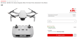 DJI Mini 2 SE, Cámara integrada, Vídeo 2.7K, Hasta 10 km, Autonomía 31 min por 281€