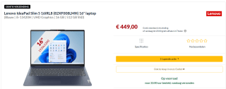 Lenovo IdeaPad Slim 5 16IRL8 (82XF008LMH) voor €449 bij Alternate