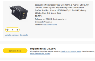 Baseus Enerfill Cargador USB C de 100W, 3 Puertos USB C por 29,99€