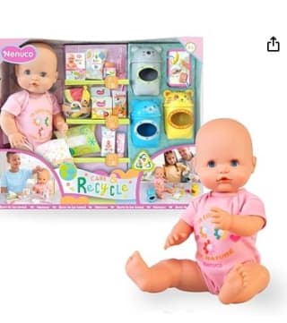 Muñeco Cuida y Recicla, Muñeco Bebé de 42 cm y Cuerpo Duro y Body Rosa con accesorios Nenuco por 27,88€