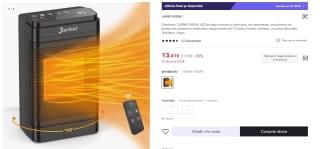 Calefactor 1200W/1500 W, LED de bajo consumo y silencioso por 9,38€