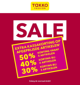 Tot 50% extra stapelkorting op de sale van Takko